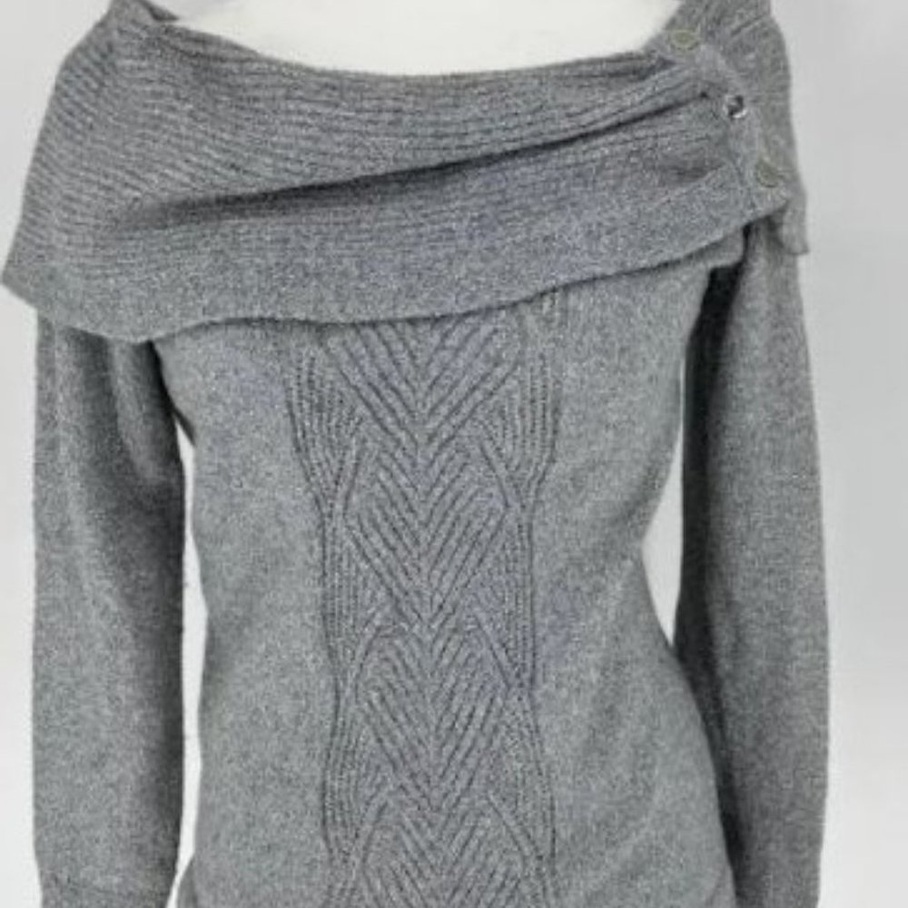 WHBM Gray Off-the-Shoulder Metallic Sweater - XS
